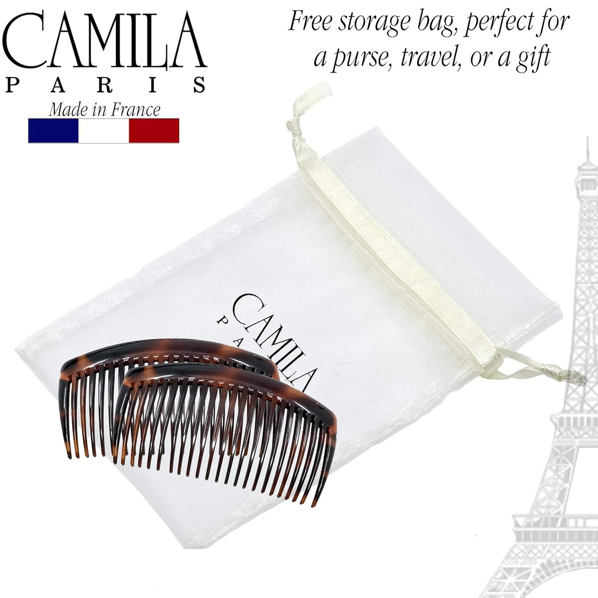 Camila Paris AD66/2 Hair Side Comb, 4" Large French Twist Hair Combs Clips