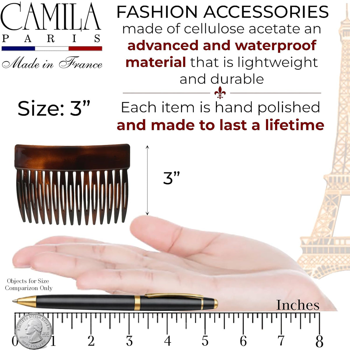 Camila Paris CP2942 Hair Side Comb, 3" Small French Twist Hair Combs Clips