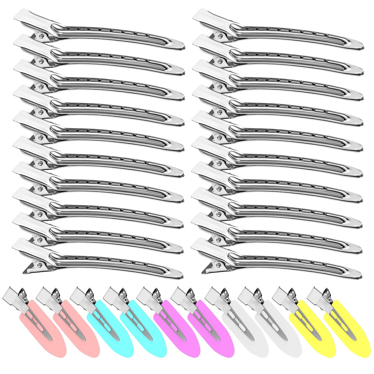 30PCS Metal Alligator Hair Clips, Duck Billed Salon Styling Clips with Holes, Heavy Duty Silver Hair Pins for Women, DIY Bows & Home Use (30 Mixed Sizes)