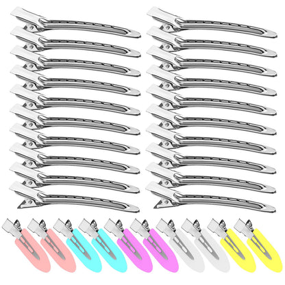 30PCS Metal Alligator Hair Clips, Duck Billed Salon Styling Clips with Holes, Heavy Duty Silver Hair Pins for Women, DIY Bows & Home Use (30 Mixed Sizes)