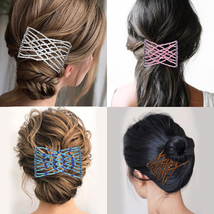 6 Pieces Magic Hair Comb Elastic Beaded Hair Clips Women Stretchy Bride Double Slides Hairpins Combs for Women Ladies Girls DIY Hair Styling Accessories