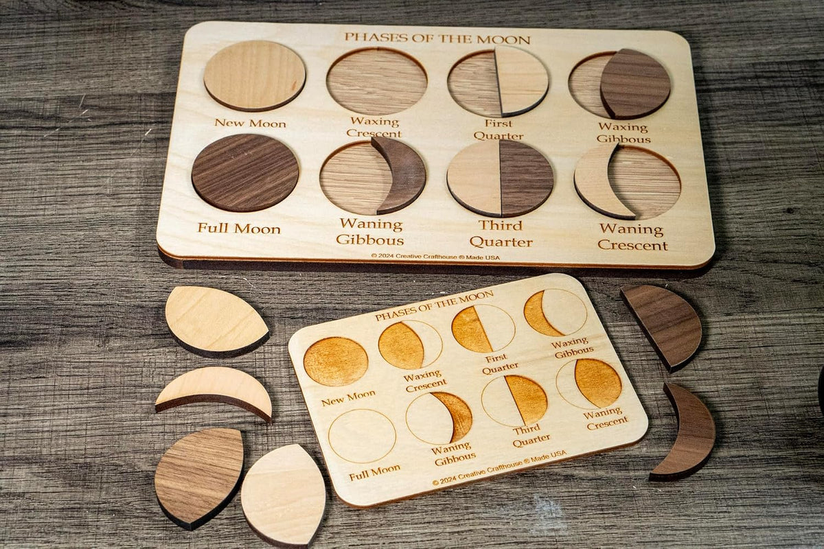 Creative Crafthouse Moon Phases Wood Puzzle, Lunar Cycle Learning Board