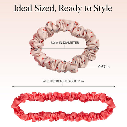 Kitsch Ultra-Petite Satin Scrunchies for Women - Cherry Blossom, 5pcs