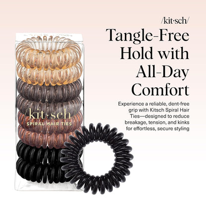 Kitsch Spiral Hair Ties for Women | Ponytail Holders - Brunette, 8 Pcs