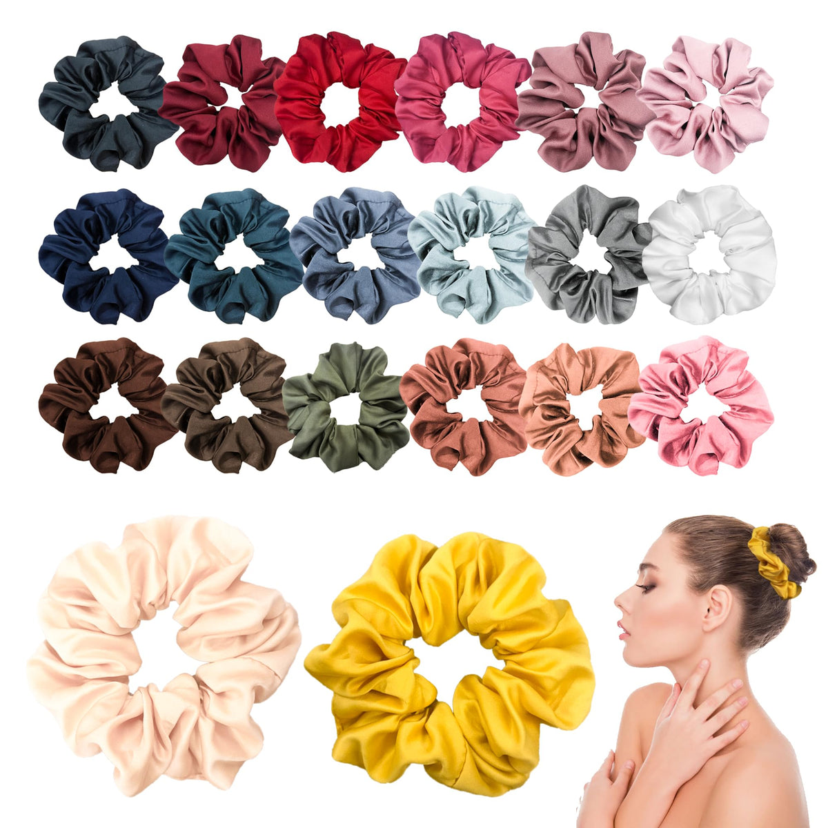 Simnice 60 Colors Silk Large Satin Hair Scrunchies Elastic Hair Bobbles