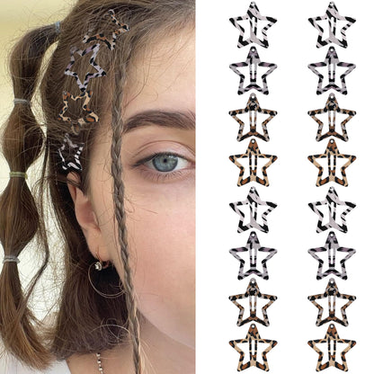 Star Hair Clips 2000s Y2K Snap Hair Barrettes Non Slip Star Hair Accessories Silver Metal Hair Clips for Girls Women -15 PCS 1.57"