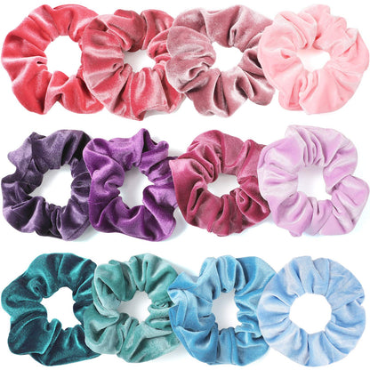 IVARYSS Velvet Scrunchies for Women, 12 Pcs Dark Colors Classic Elastic Thick Scrunchy Bands Ties, Soft Ropes Ponytail Holder Hair Accessories