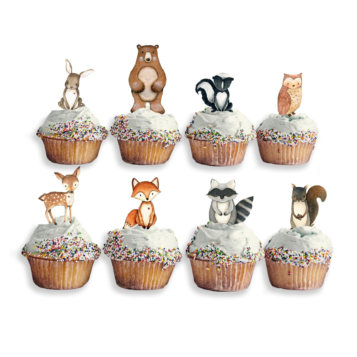 Forest Critters Painted Wooden Animal Cutout Shapes (Cupcake Topper (Set of 3))