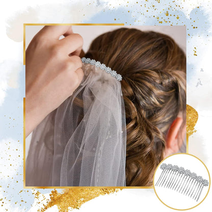 Geosar 4 Pcs Rhinestone Hair Comb for Women, Silver,Gold