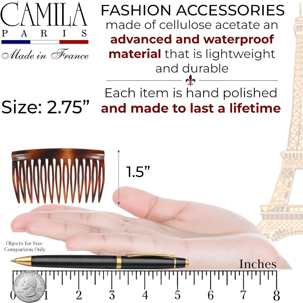 Camila Paris AD825/2 Hair Side Comb 2.75" French Twist Hair Combs Clips