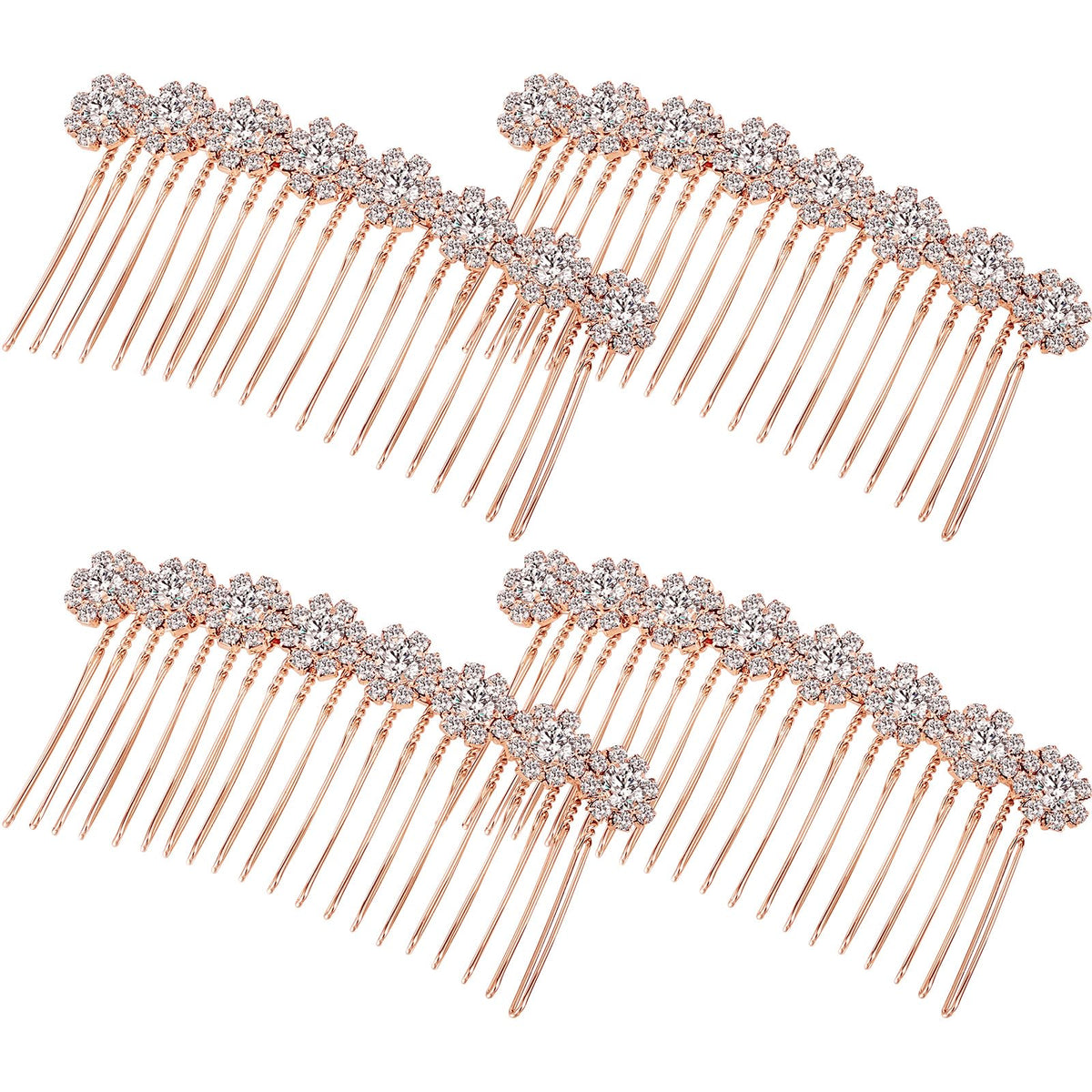 Geosar 4 Pcs Rhinestone Hair Comb for Women, Silver,Gold