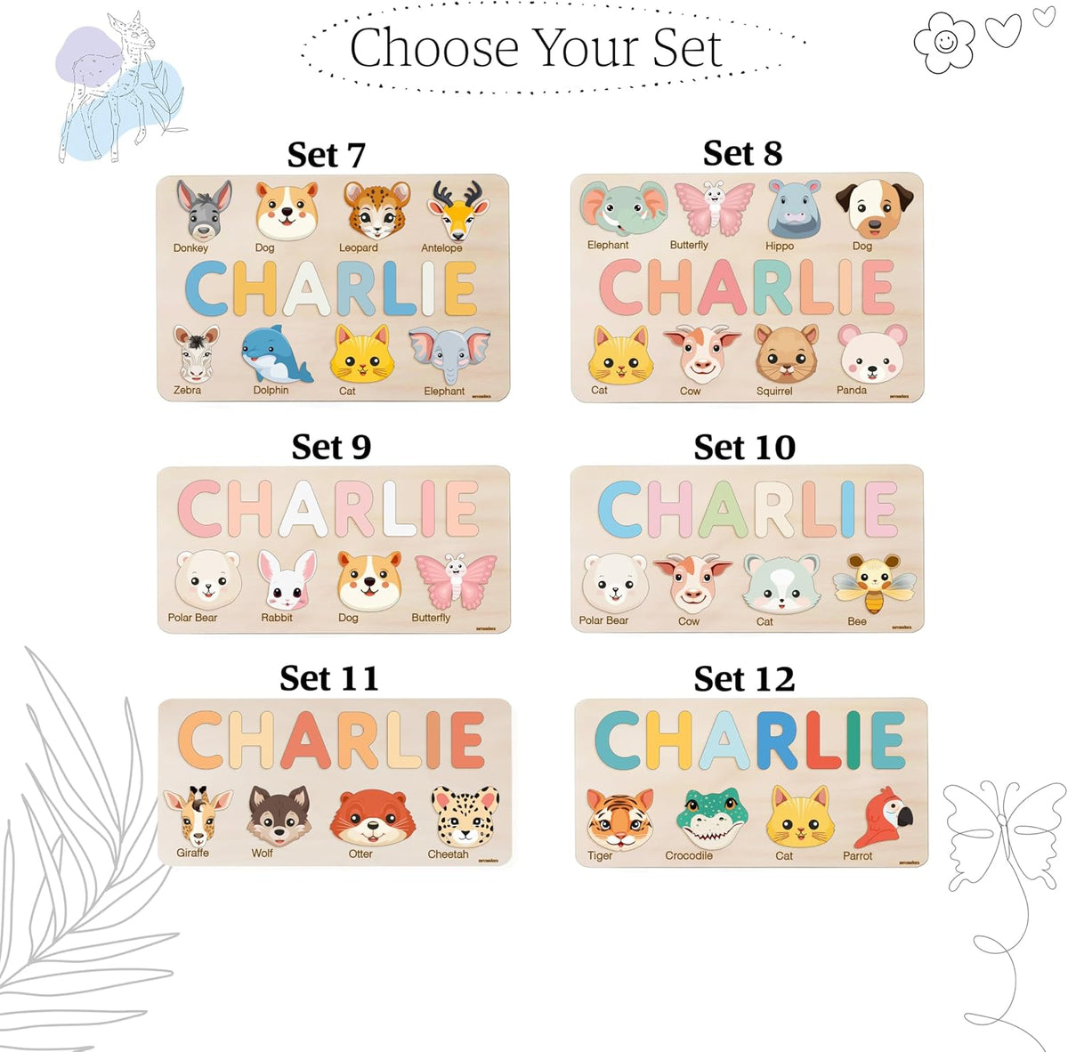 Custom Baby Name Puzzle with Animals, Baby Girl and Boy Gift, Personalized Puzzles for Toddlers, 3 6 9 12 15 18 24 36 Months Toy, Custom Babys Gift, Boy and Girl Personalized Wood Toy
