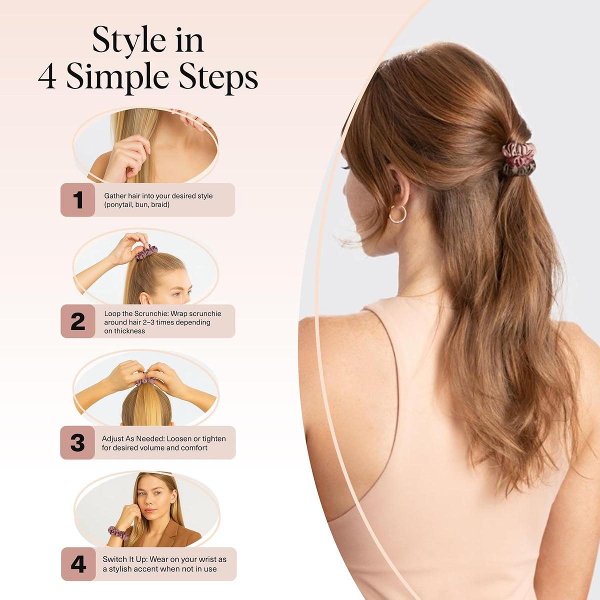 Kitsch Satin Scrunchies for Women | For All Hair Types Terracotta, 6pcs
