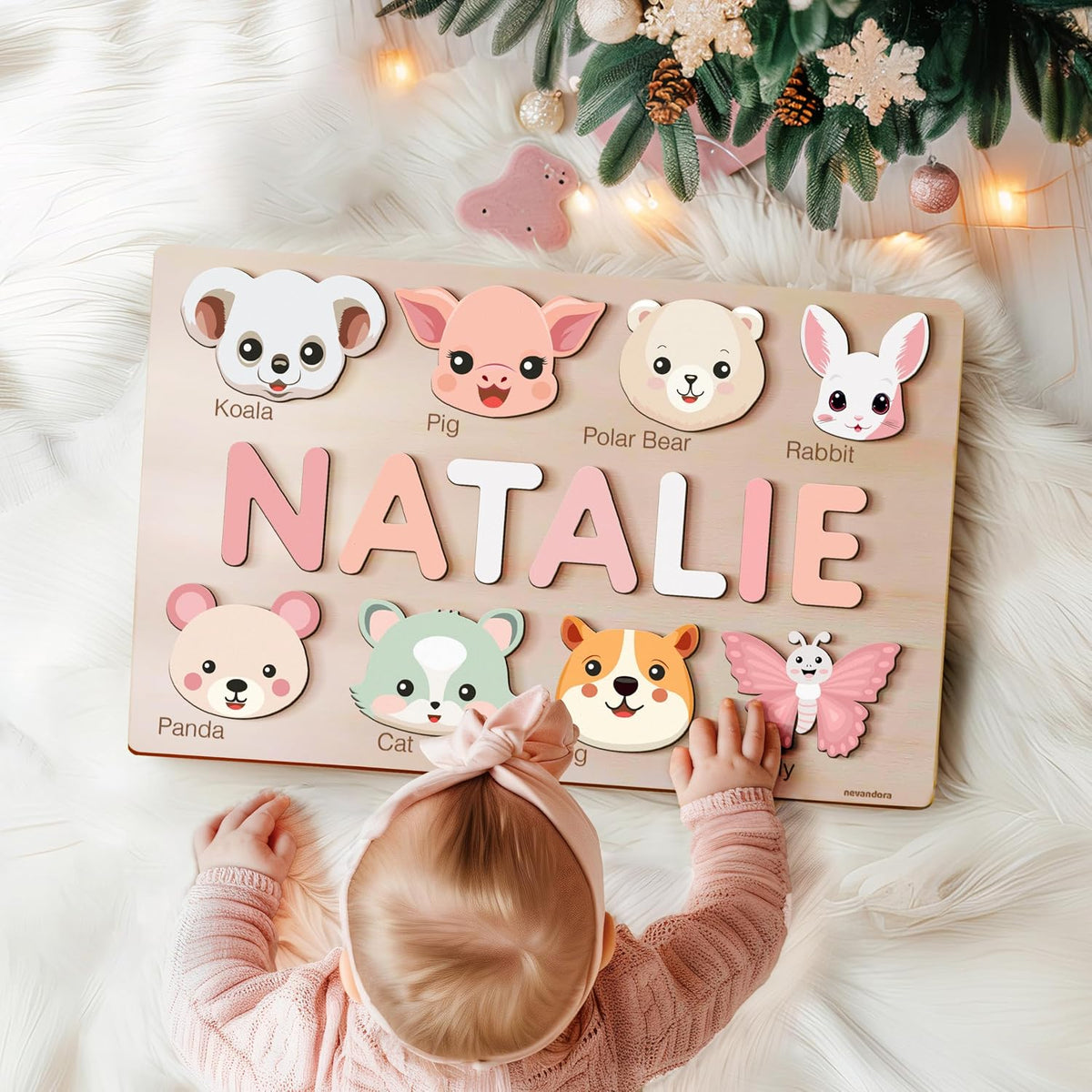 Custom Baby Name Puzzle with Animals, Baby Girl and Boy Gift, Personalized Puzzles for Toddlers, 3 6 9 12 15 18 24 36 Months Toy, Custom Babys Gift, Boy and Girl Personalized Wood Toy