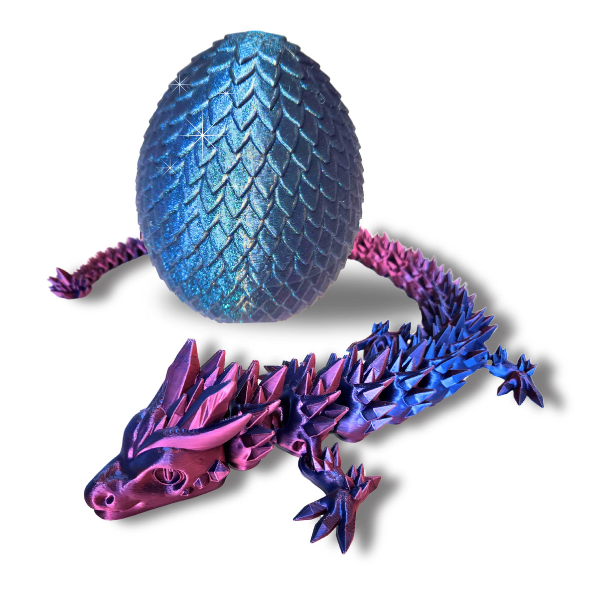 20" Articulated 3D Printed Dragon with Surprise Egg – Flexible Fidget Toy for Kids & Teens, Dragon Egg, Mythical Figurine (Rainbow with Black Egg)