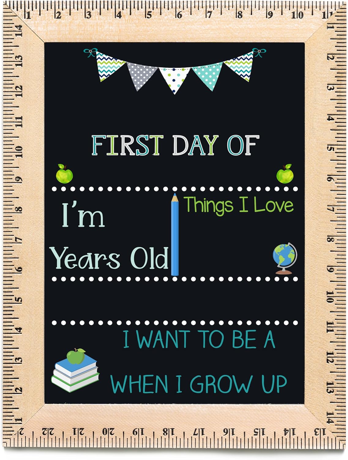 Bloom Owl First Day of School Chalkboard Sign - 11.5"x15" Reusable Back to School Photo Prop with Wooden Ruler Frame for Preschool, Kindergarten, and Beyond (Green Crayon)