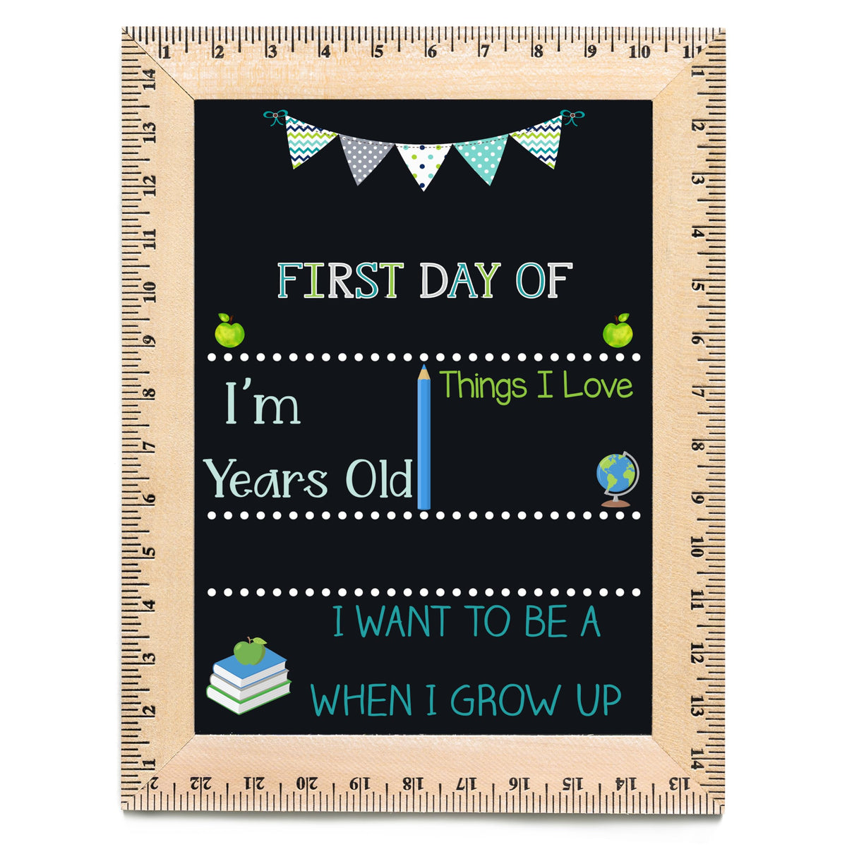 Bloom Owl First Day of School Chalkboard Sign - 11.5"x15" Reusable Back to School Photo Prop with Wooden Ruler Frame for Preschool, Kindergarten, and Beyond (Green Crayon)