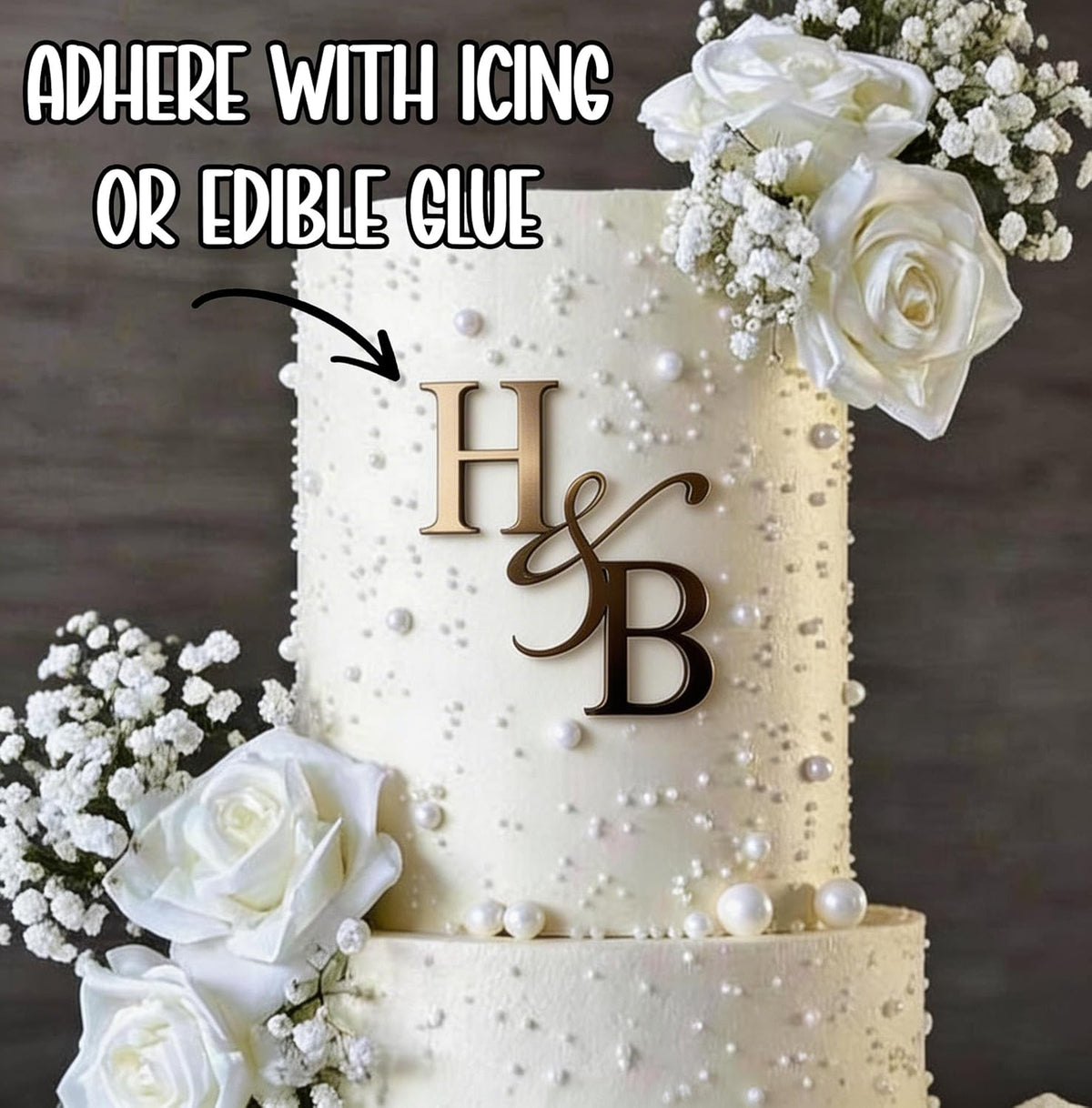 Personalized Wedding Cake Charm, Custom Monogram Side Topper - 30 colors to choose from