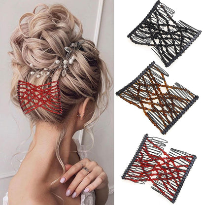6 Pieces Magic Hair Comb Elastic Beaded Hair Clips Women Stretchy Bride Double Slides Hairpins Combs for Women Ladies Girls DIY Hair Styling Accessories