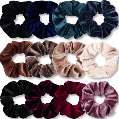 IVARYSS Scrunchies for Women, 12 Pcs Neutral Velvet Scrunchies for Hair, Classic Elastic Thick Scrunchy Hair Bands Ties, Soft Ropes Ponytail Holder Hair Accessories