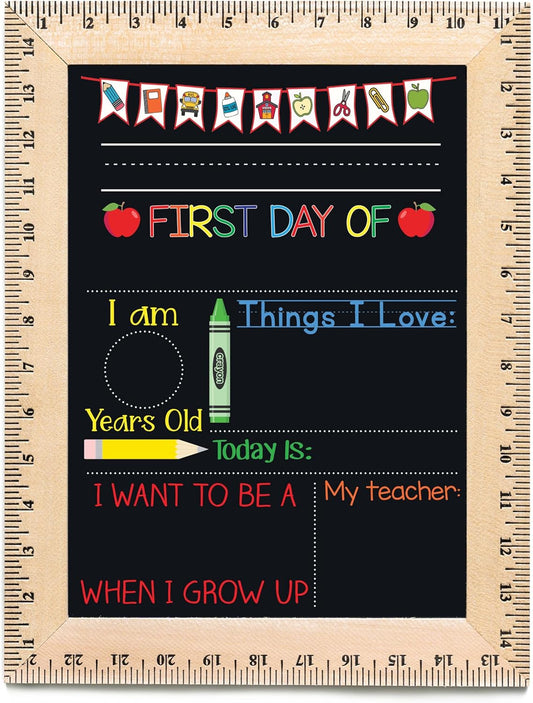 Bloom Owl First Day of School Chalkboard Sign - 11.5"x15" Reusable Back to School Photo Prop with Wooden Ruler Frame for Preschool, Kindergarten, and Beyond (Green Crayon)