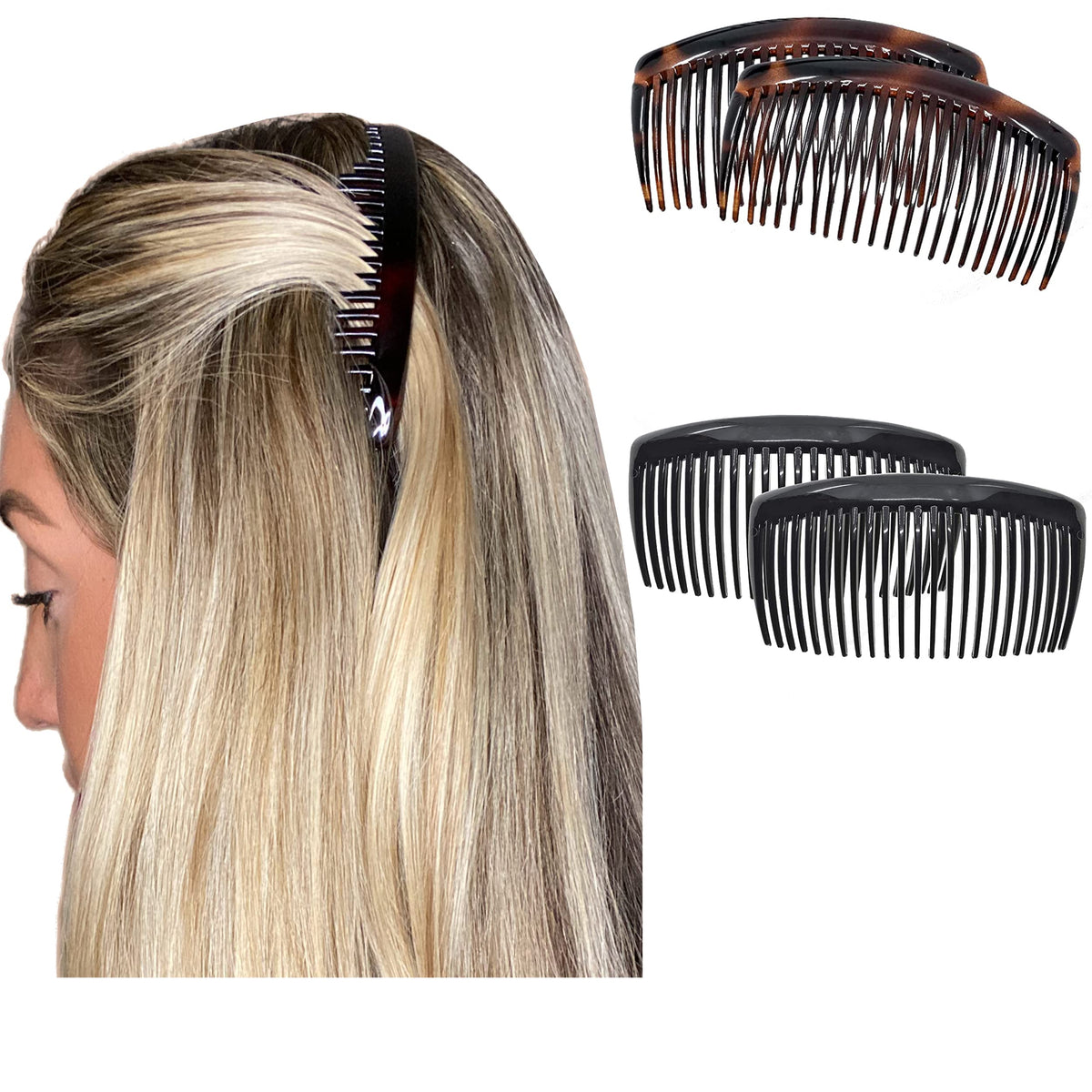 Camila Paris AD66/2 Hair Side Comb, 4" Large French Twist Hair Combs Clips