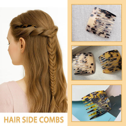 French Hair Side Comb - Small French Twist Hair Combs Decorative, Strong Hold Hair Clips for Women Girls Bun, 4 Pcs (Tortoise Shell, Leopard)