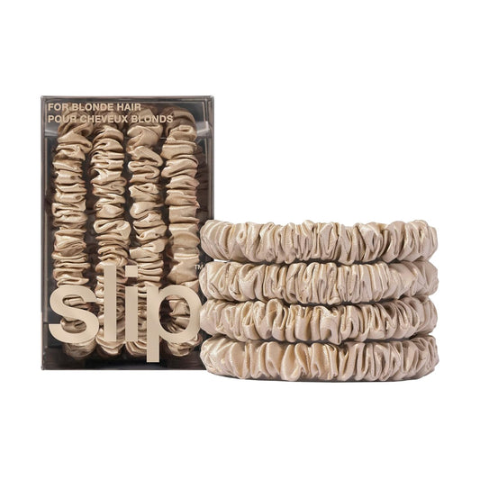 Slip Silk Hair Ties, Blonde Skinny Scrunchies, Set of 4 | Anti-Damage