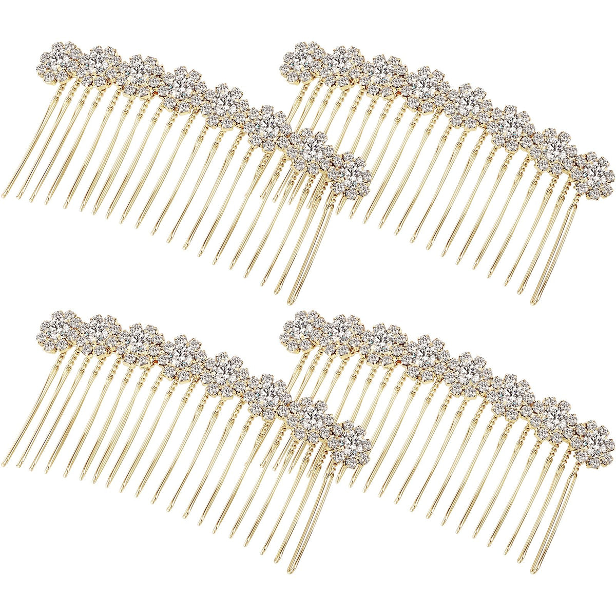 Geosar 4 Pcs Rhinestone Hair Comb for Women, Silver