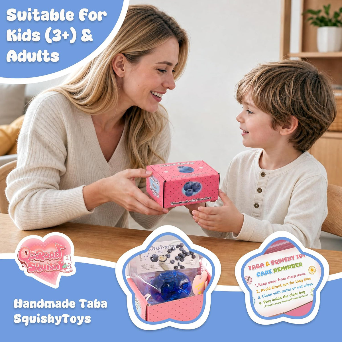 Taba Blueberry Squishy, Sticky Squeeze Fidget Toy,for 3+ Kids & Adults