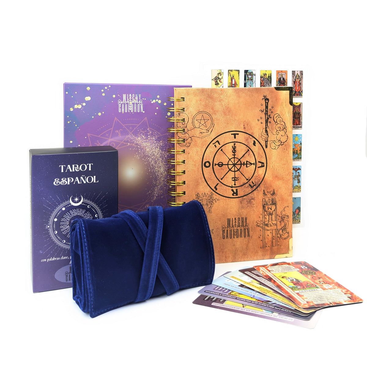 Witchy Cauldron Tarot Learning Kit in Spanish – Cartas de Tarot para Principiantes – Includes Spanish Deck, Journal, Wrap, Stickers – Ideal for Beginners and Enthusiasts (Azul)