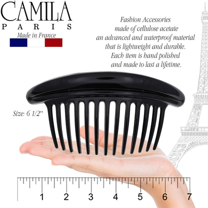 Camila Paris MP978/2 French Hair Side Combs, Black Curved Interlocking Combs French Twist Hair Combs, Strong Hold Hair Clips for Women Bun Chignon, Up-Do Styling Girls Hair Accessories Made in France