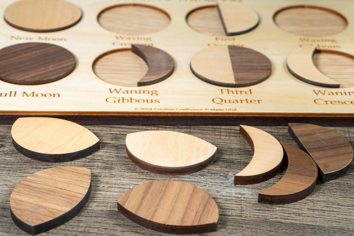 Creative Crafthouse Moon Phases Wood Puzzle, Lunar Cycle Learning Board