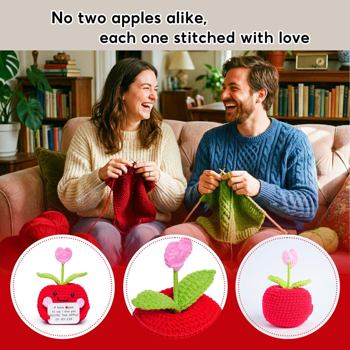 Lenoka Crochet/Valentines Day Gifts for Him Her/Handmade Crochet Apple Wedding Anniversary Birthday Gift for Boyfriend Girlfriend Wife Husband/Romantic Gift for Women Men Couple
