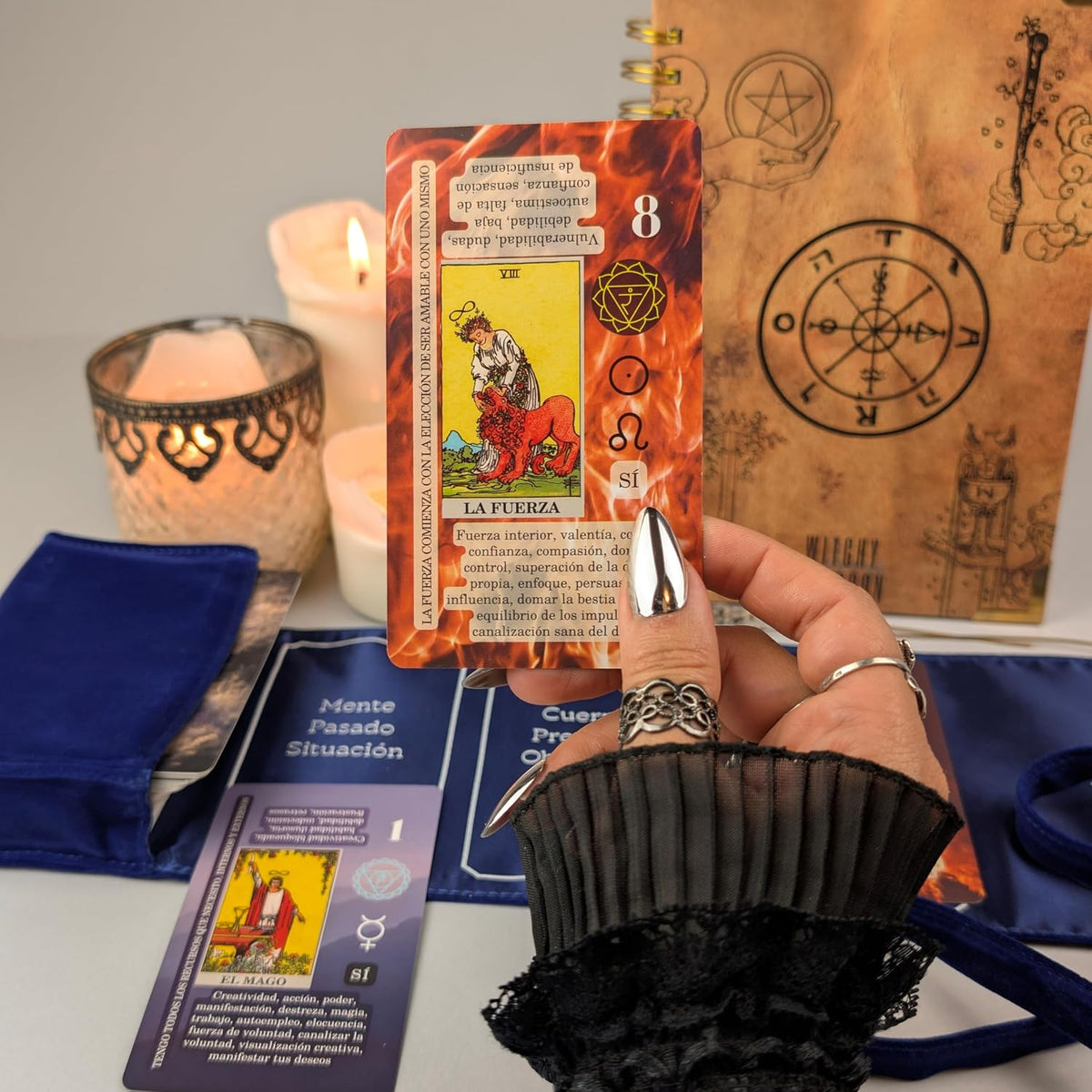 Witchy Cauldron Tarot Learning Kit in Spanish – Cartas de Tarot para Principiantes – Includes Spanish Deck, Journal, Wrap, Stickers – Ideal for Beginners and Enthusiasts (Azul)