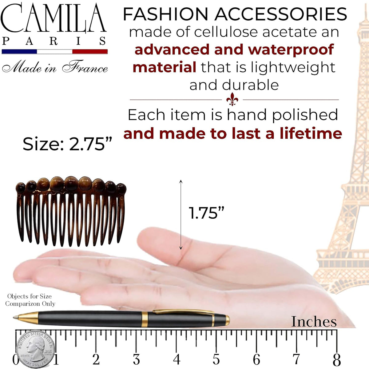 Camila Paris CP33/2 Hair Side Comb 2.75" Girl French Twist Hair Combs Clips