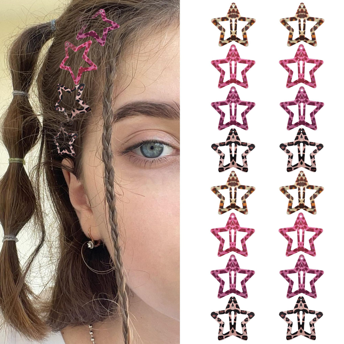 Star Hair Clips 2000s Y2K Snap Hair Barrettes Non Slip Star Hair Accessories Silver Metal Hair Clips for Girls Women -15 PCS 1.57"