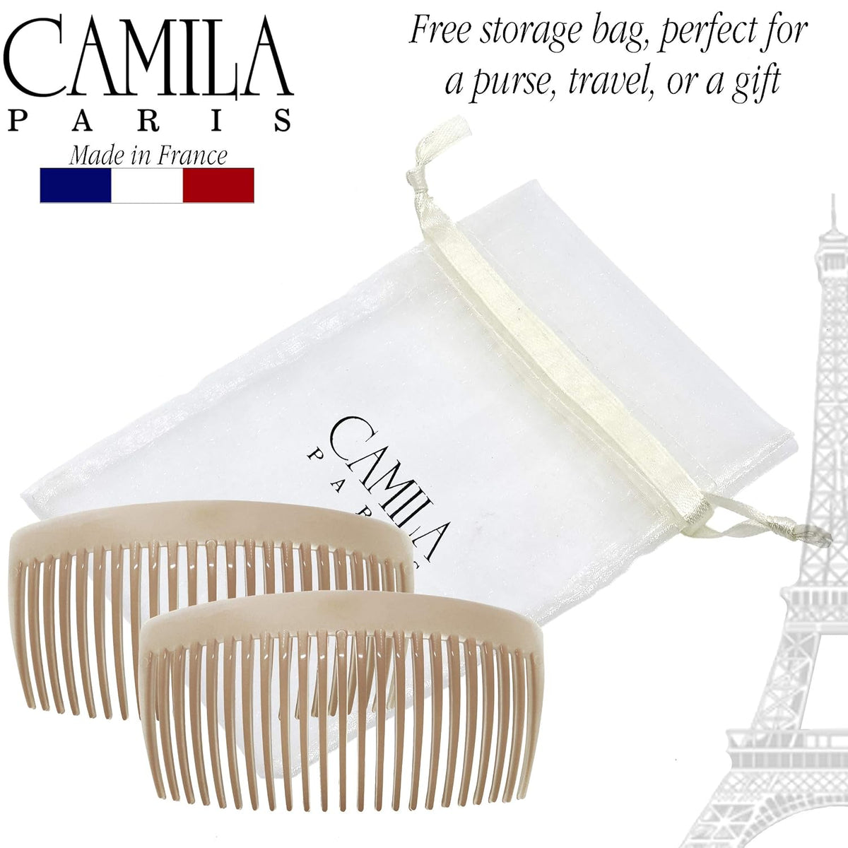 Camila Paris CP2912 Hair Side Comb, 4" Large French Twist Hair Combs Clips