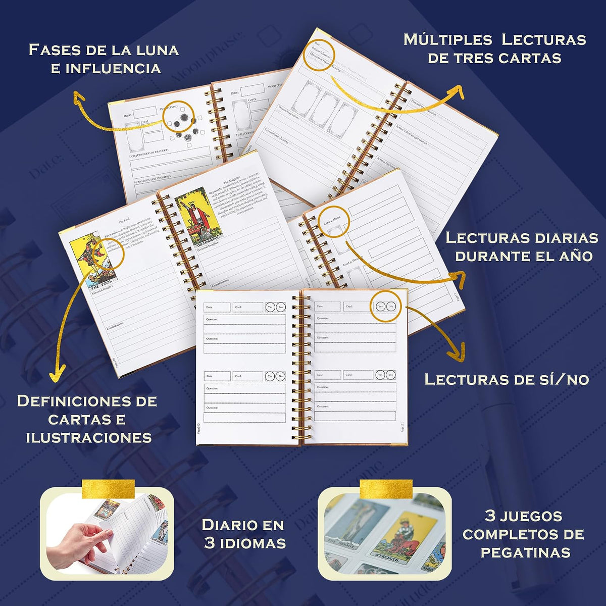 Witchy Cauldron Tarot Learning Kit in Spanish – Cartas de Tarot para Principiantes – Includes Spanish Deck, Journal, Wrap, Stickers – Ideal for Beginners and Enthusiasts (Azul)