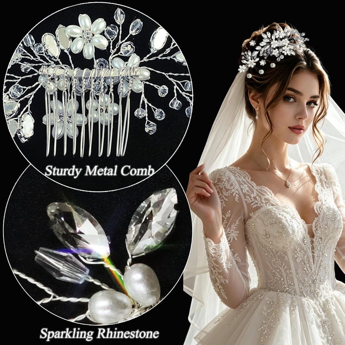 13PCS Bridal Hair Pins Comb Silver Pearl Rhinestone Wedding Women Hairpiece