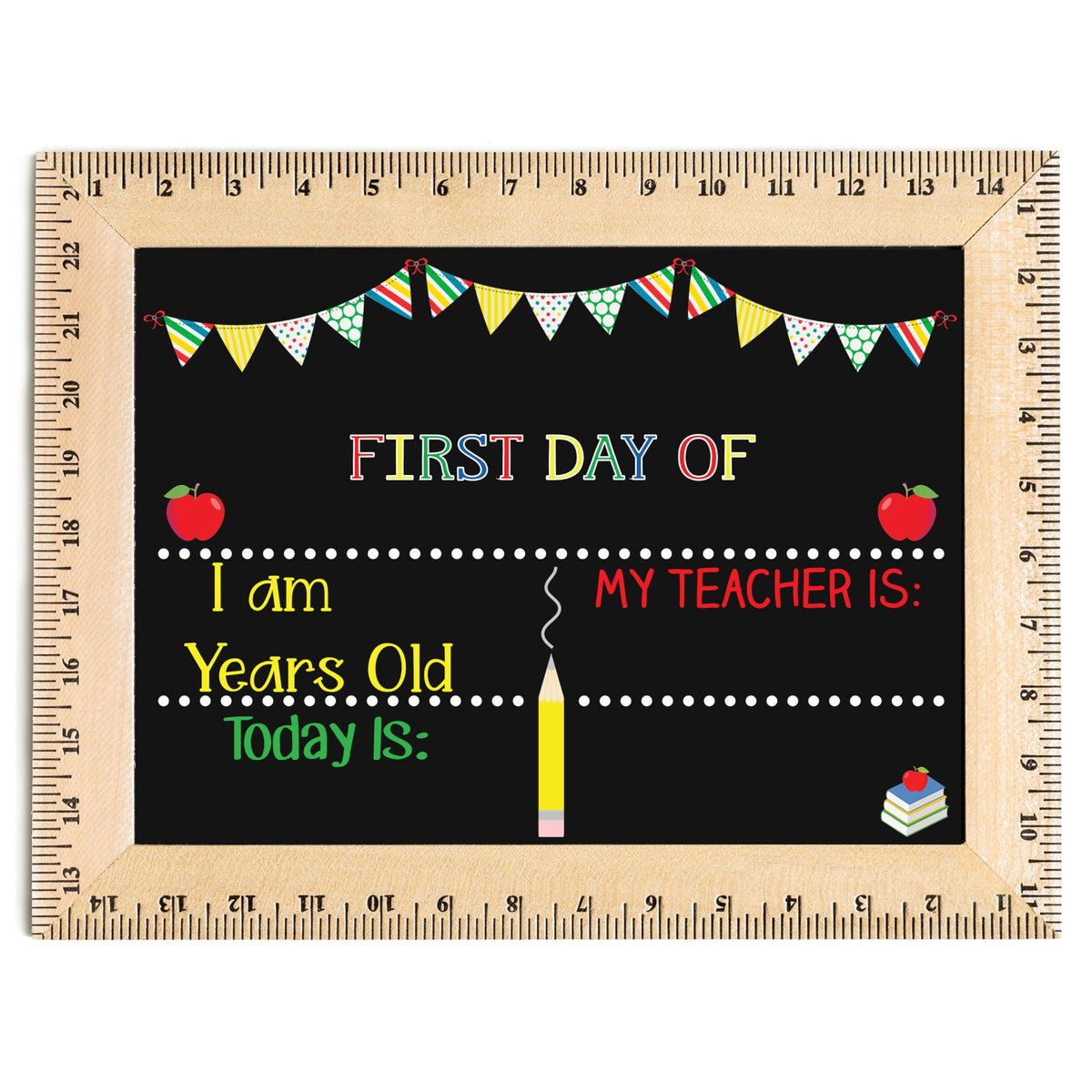 Bloom Owl First Day of School Chalkboard Sign - 11.5"x15" Reusable Back to School Photo Prop with Wooden Ruler Frame for Preschool, Kindergarten, and Beyond (Green Crayon)