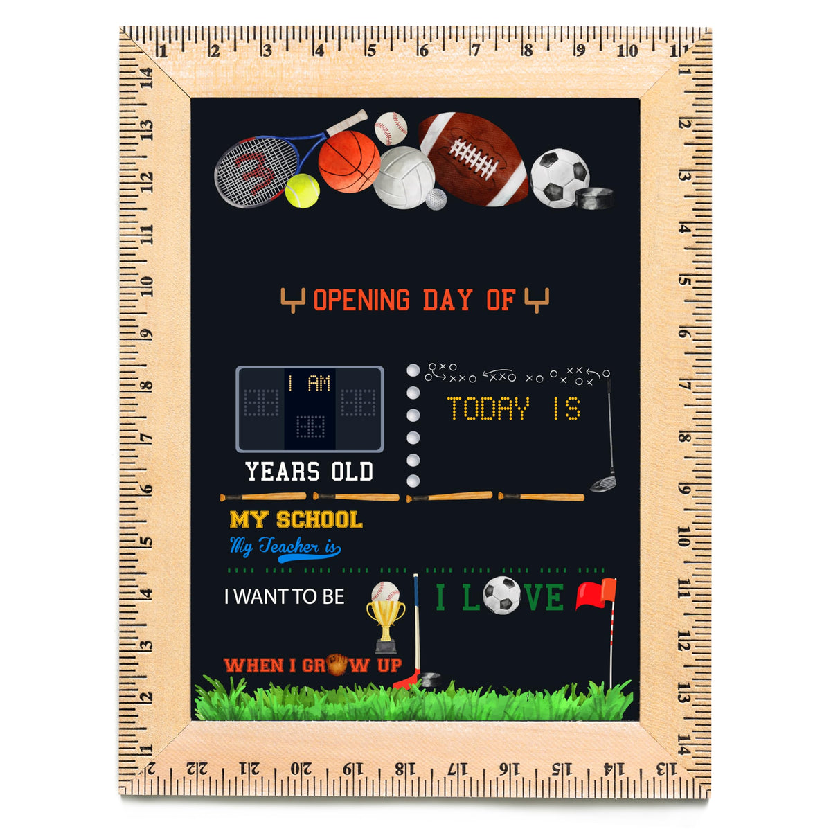 Bloom Owl First Day of School Chalkboard Sign - 11.5"x15" Reusable Back to School Photo Prop with Wooden Ruler Frame for Preschool, Kindergarten, and Beyond (Green Crayon)