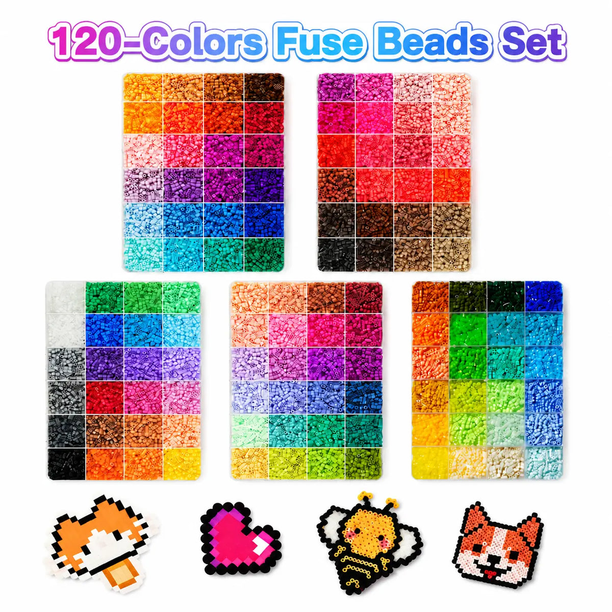 120-Colors 3D Fuse Beads Set – Pixel Puzzle Beads DIY Craft Kit with Pegboards, Ironing Paper, Tweezers & Accessories | All-in-One Beading Set for Jewelry Making, Pixel Art, Keychains, Creative DIY Projects | Halloween Gift&Christmas gift