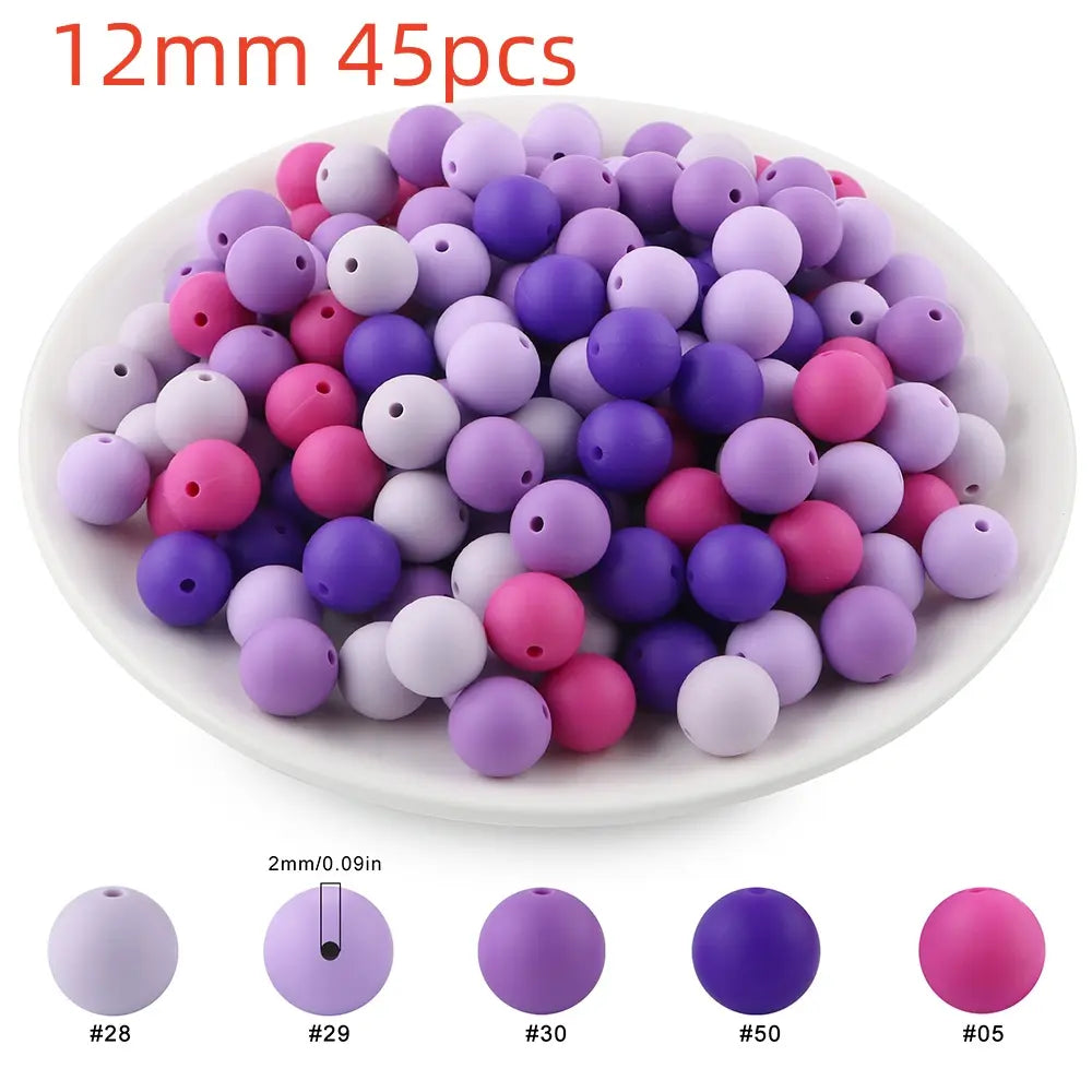 45pcs 9/12/15mm Solid Color Silicone Round Beads Combination DIY Beads Set Mixed in 5 colors Suitable for Making Beaded pens Bracelets and Phone Lanyards