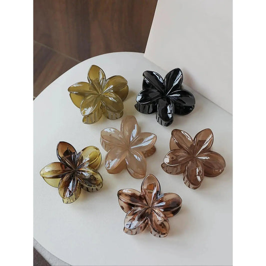 Women's 6-Pack Floral Claw Clips, Cute Trendy Flower Accessories, Minimalist Strong-Hold Jaw Clips for Thick/Curly Hair, Fashion Styling Picks for Daily Wear & Travel (Fits Most Hair Types), Claw Clip