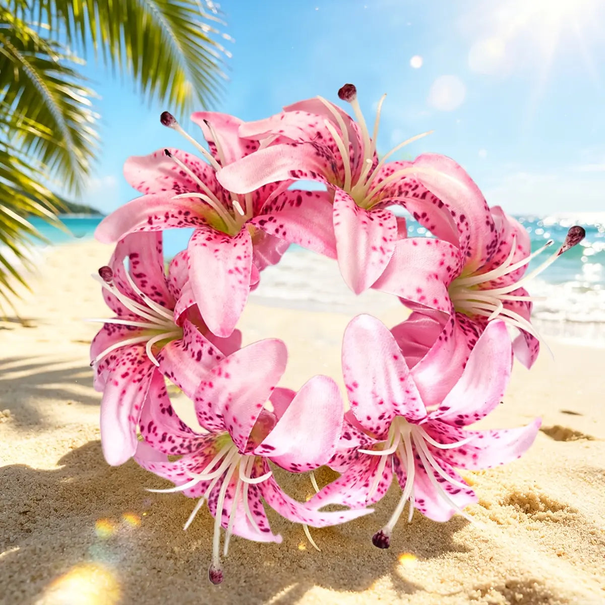 Women's 4-PCS Lightweight Romantic Synthetic Full Bloom Boho Artificial Lily Scrunchie, Big Floral Elastic Cute Hairbands & Scrunchies, Vacation Beach Hair Decor - Ideal for Beach Vacation, Wedding, Festival Styling sohochic