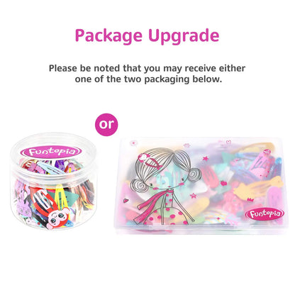 Funtopia Hair Clips for Girls - 100-Count No-Slip Metal Snap Barrettes, Candy Colors Cartoon Designs Crown & Star Set, Resists Daily Wear for Teens