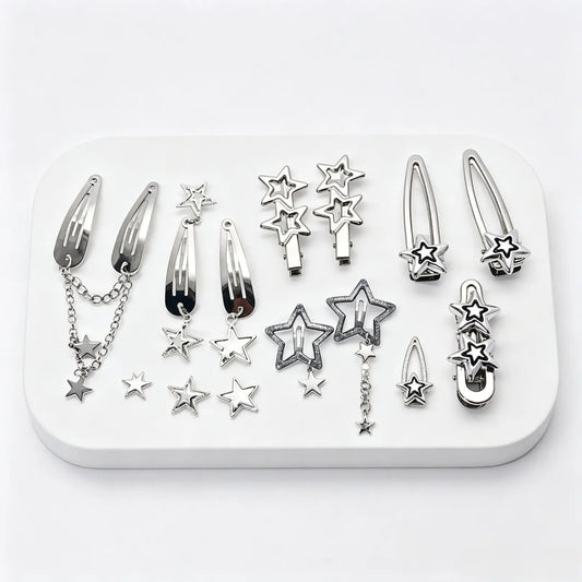 Women's Minimalist Retro Hollow Stars Metal Hair Clips - Cute Star Pendant Decor Barrettes with Secure Grip, Collectible Fashion Accessories for Parties, Birthdays