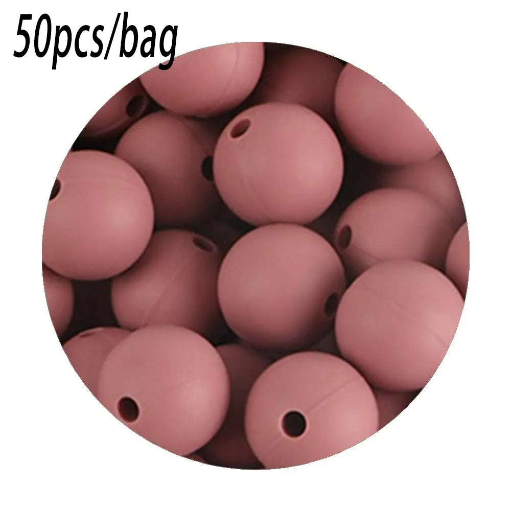 Silicone Beads Kit, 50 pcs Beaded Set of 15 mm Silicone Beads, Bead Assortment and DIY Beading and Jewelry Making Supplies for Keychains, Necklaces and Jewelry Crafts