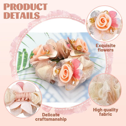 7PCS Stretchy Mesh Rose Flower Hair Scrunchies Ponytail Holders Floral Hair Ties Bands Elastics Accessories for Women Girls